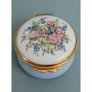 Kingsley Enamels Worcestershire England Trinket Floral Applique Vintage